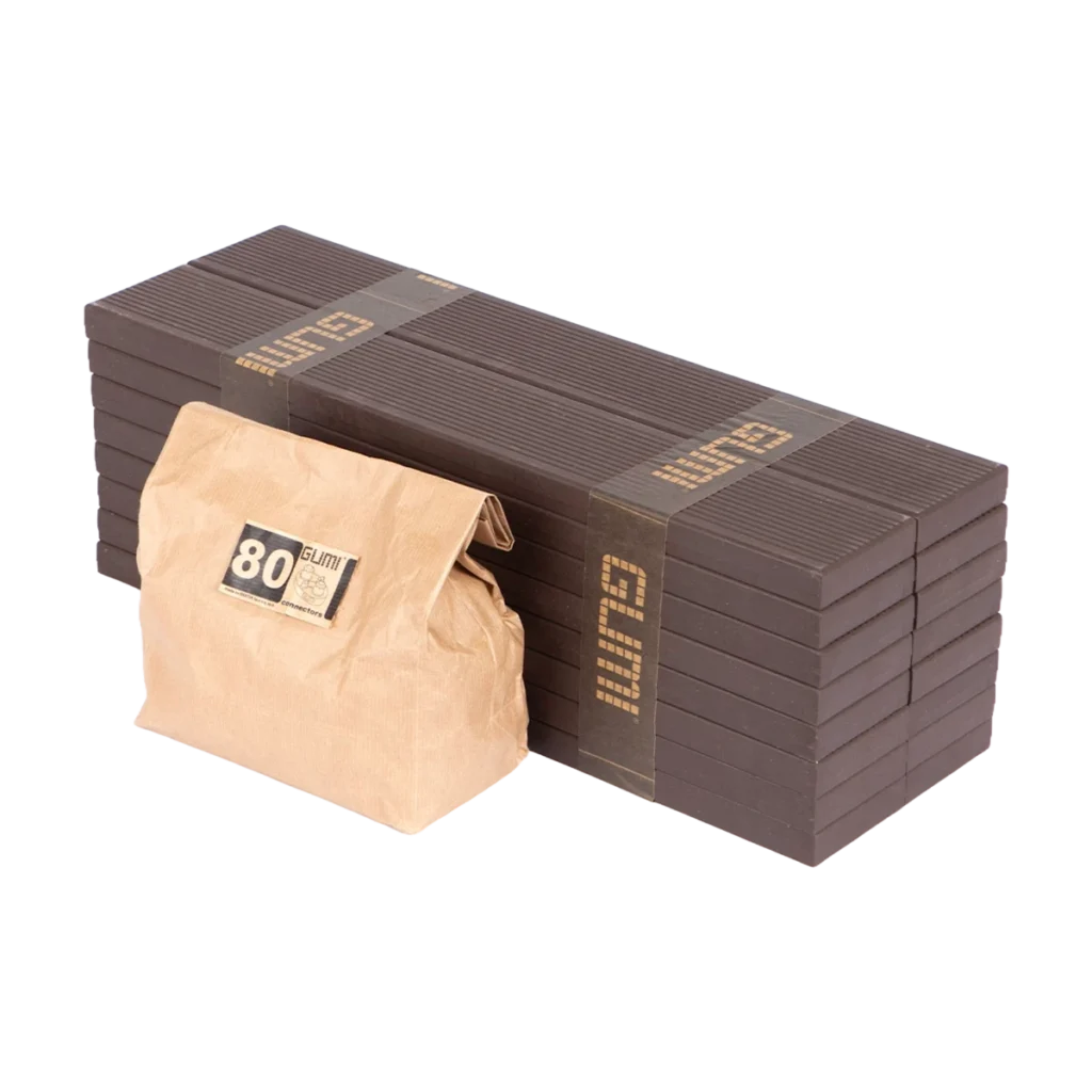 Paczka BOX C6 — deski WPC w kolorze orzech i papierowa torba z łącznikami
