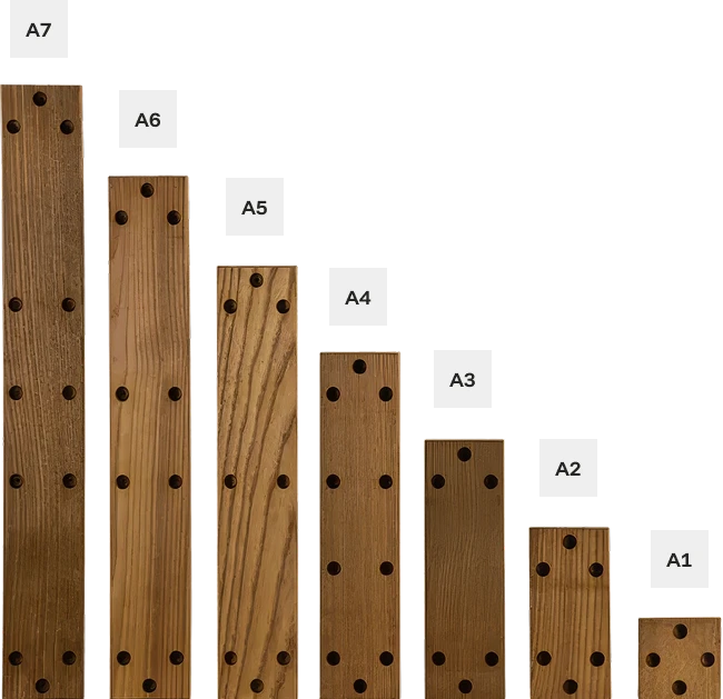 Paczka GUMI WOOD — deski drewniane termojesionowe w modułowych długościach A1-A7