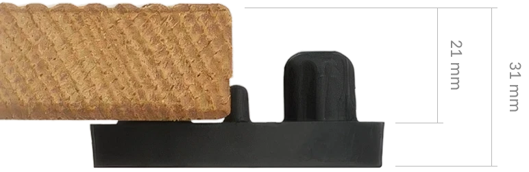 Schemat techniczny deski GUMI WOOD z łącznikiem, wymiary 21 mm i 31 mm