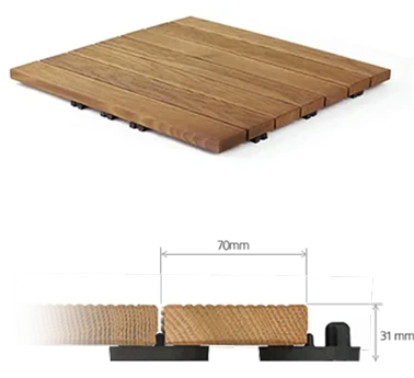 Schemat techniczny desek GUMI WOOD i przekrój z wymiarami