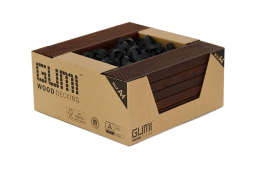 Paczka BOX A4 — deski drewniane GUMI WOOD i czarne łączniki kauczukowe