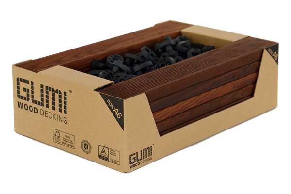 Paczka BOX A6 — deski drewniane GUMI WOOD i czarne łączniki